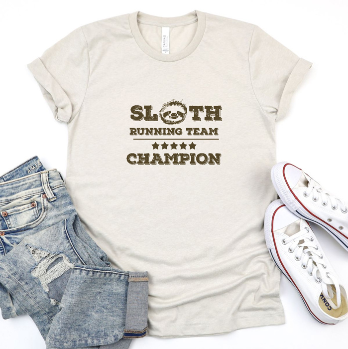 Sloth Running Team: Champion of Chill Soft Cozy Longer Length Unisex Graphic Tee T-shirt