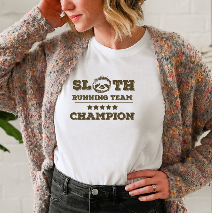 Sloth Running Team: Champion of Chill Soft Cozy Longer Length Unisex Graphic Tee T-shirt