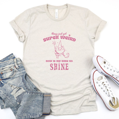 Super Weird Cat Magic: It's My Time to Shine! Soft Cozy Longer Length Unisex Graphic Tee T-shirt