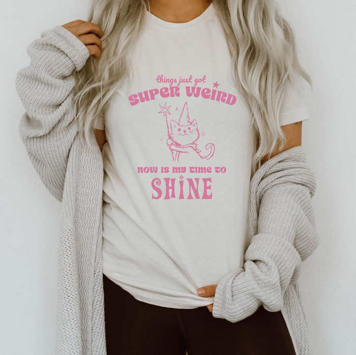 Super Weird Cat Magic: It's My Time to Shine! Soft Cozy Longer Length Unisex Graphic Tee T-shirt