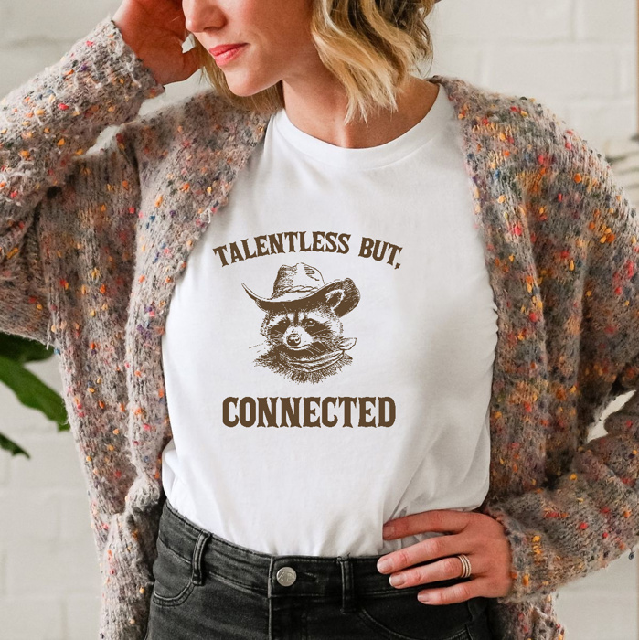 Talentless yet Connected: A Raccoon’s Charm Soft Cozy Longer Length Unisex Graphic Tee T-shirt