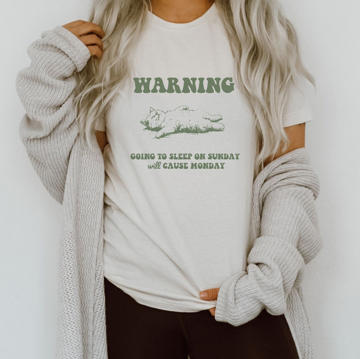 Sunday Slumber Warning: Embrace Your Weekends Wisely Soft Cozy Longer Length Unisex Graphic Tee T-shirt