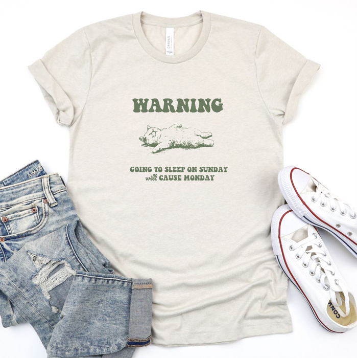 Sunday Slumber Warning: Embrace Your Weekends Wisely Soft Cozy Longer Length Unisex Graphic Tee T-shirt