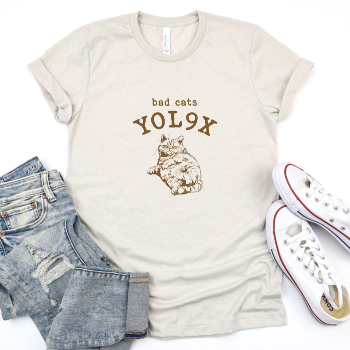 YOL9X: Embrace Your Inner Bad Cat Soft Cozy Longer Length Unisex Graphic Tee T-shirt