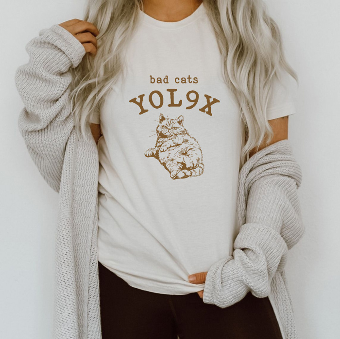 YOL9X: Embrace Your Inner Bad Cat Soft Cozy Longer Length Unisex Graphic Tee T-shirt