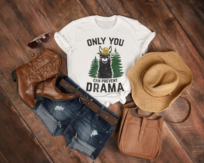 Only You Can Prevent Drama Llama Smokey Parody Bear Soft Cozy Longer Length Unisex Graphic Tee T-shirt