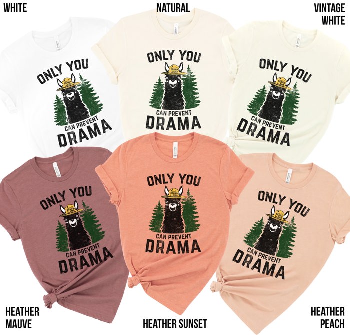 Only You Can Prevent Drama Llama Smokey Parody Bear Soft Cozy Longer Length Unisex Graphic Tee T-shirt