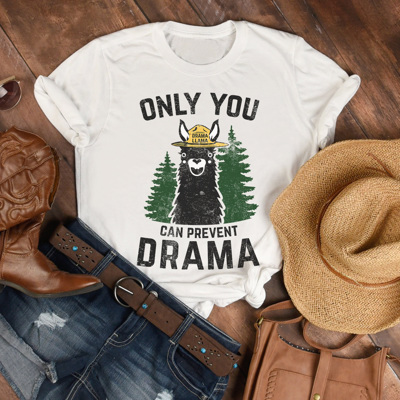 Only You Can Prevent Drama Llama Smokey Parody Bear Soft Cozy Longer Length Unisex Graphic Tee T-shirt