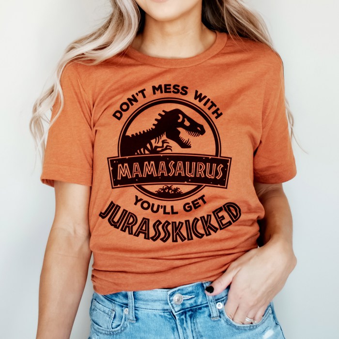 Don't Mess with Mama or You'll Get Jurasskicked (Jurassic Kicked) Soft Cozy Longer Length Unisex Graphic Tee T-shirt