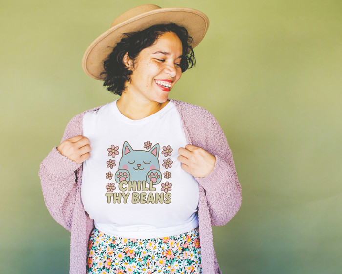 CHILL THY BEANS | Paws and Relax: A Whimsical Reminder to Unwind Soft Cozy Longer Length Unisex Graphic Tee T-shirt