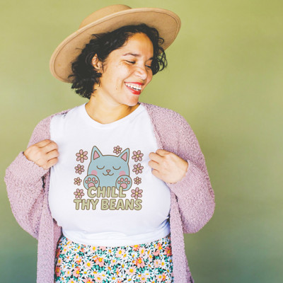 CHILL THY BEANS | Paws and Relax: A Whimsical Reminder to Unwind Soft Cozy Longer Length Unisex Graphic Tee T-shirt