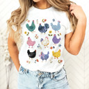  Cute Colorful Chickens with Flowers | A Flock of Whimsy: Chickens in Bloom Soft Cozy Longer Length Unisex Graphic Tee T-shirt