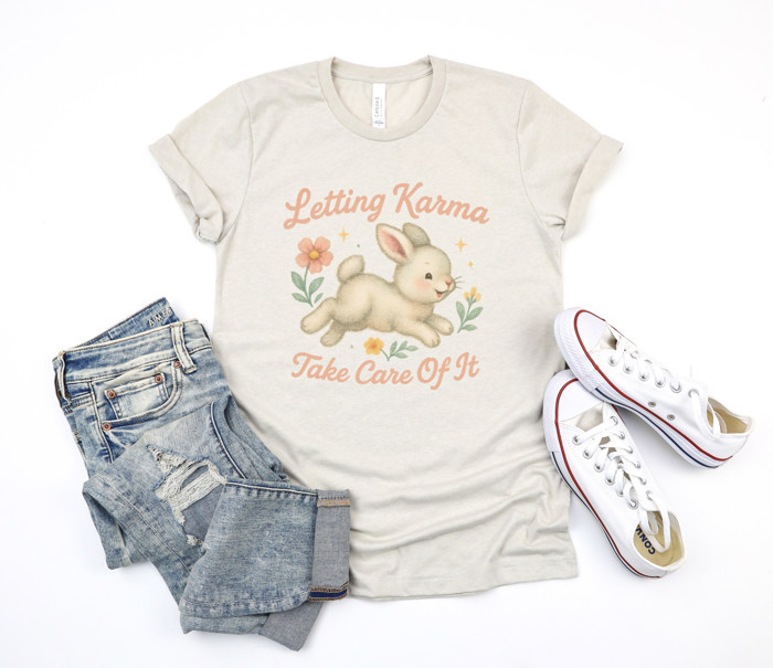 Letting Karma Take Care Of It | Embrace the Joy of Letting Go Soft Cozy Longer Length Unisex Graphic Tee T-shirt