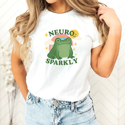 NEURO SPARKLY | Ribbiting Joy: A Sparkly Adventure Soft Cozy Longer Length Unisex Graphic Tee T-shirt