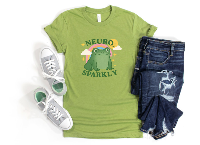 NEURO SPARKLY | Ribbiting Joy: A Sparkly Adventure Soft Cozy Longer Length Unisex Graphic Tee T-shirt