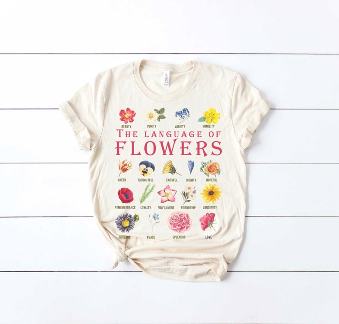 Language of Flowers Botanical Floral Name Chart | Soft Graphic Tee | Unisex