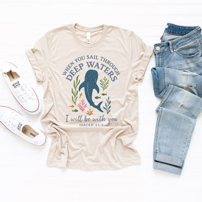 WHEN YOU SAIL THROUGH DEEP WATERS | Guiding Light in Troubled Seas Soft Cozy Longer Length Unisex Graphic Tee T-shirt