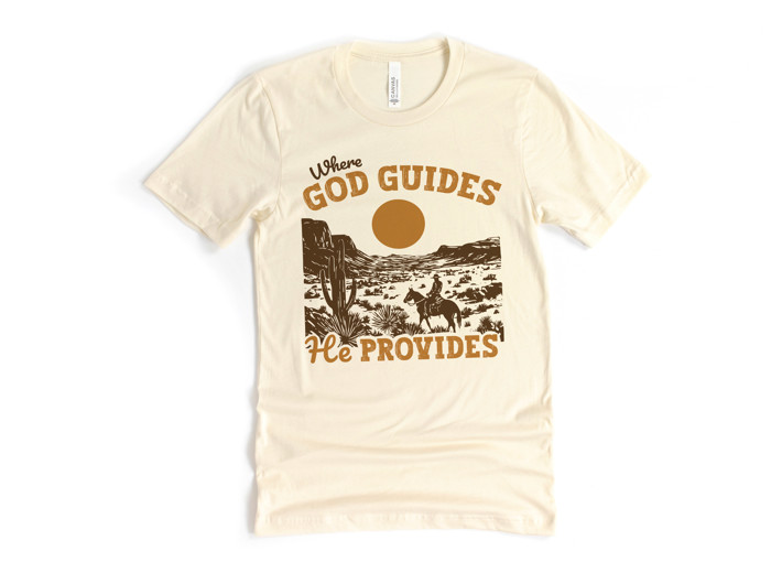 Where GOD GUIDES He PROVIDES | Guided by Faith, Provided by Nature Soft Cozy Longer Length Unisex Graphic Tee T-shirt