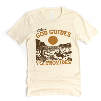 Where GOD GUIDES He PROVIDES | Guided by Faith, Provided by Nature Soft Cozy Longer Length Unisex Graphic Tee T-shirt