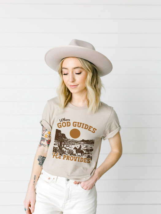 Where GOD GUIDES He PROVIDES | Guided by Faith, Provided by Nature Soft Cozy Longer Length Unisex Graphic Tee T-shirt