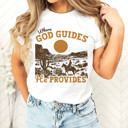  Where GOD GUIDES He PROVIDES | Guided by Faith, Provided by Nature Soft Cozy Longer Length Unisex Graphic Tee T-shirt