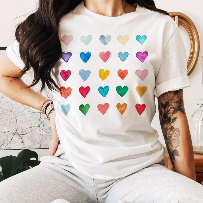 Artsy Watercolor 25 Hearts Soft Unisex Graphic Tee T-shirt