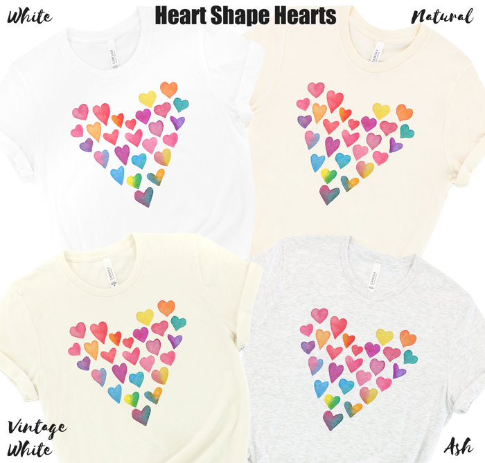 Artsy Watercolor 25 Hearts Soft Unisex Graphic Tee T-shirt