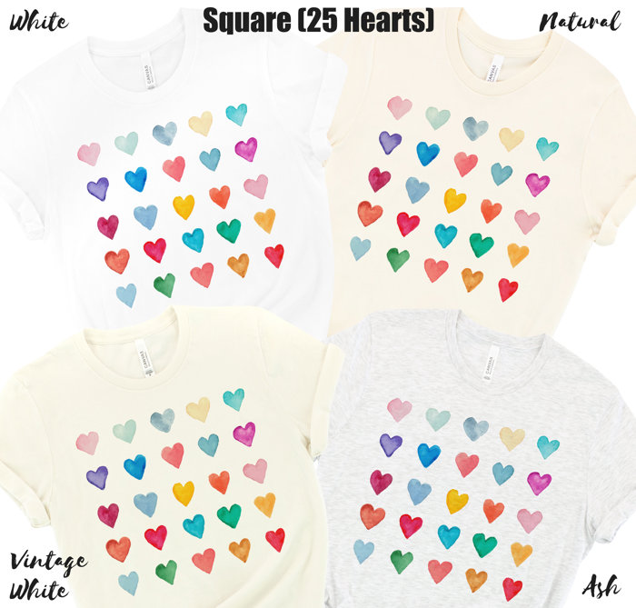 Artsy Watercolor 25 Hearts Soft Unisex Graphic Tee T-shirt