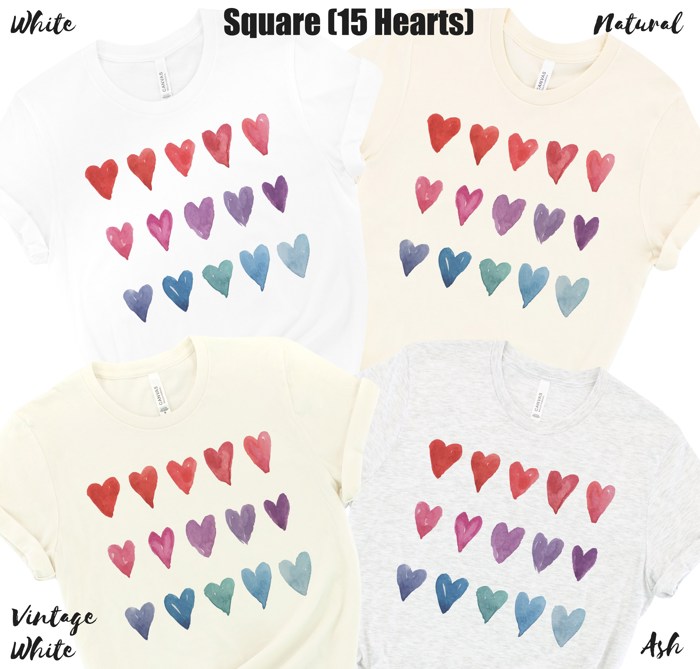 Artsy Watercolor 25 Hearts Soft Unisex Graphic Tee T-shirt