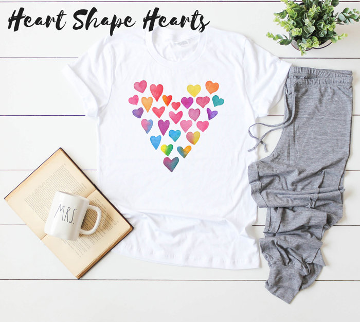 Artsy Watercolor 25 Hearts Soft Unisex Graphic Tee T-shirt