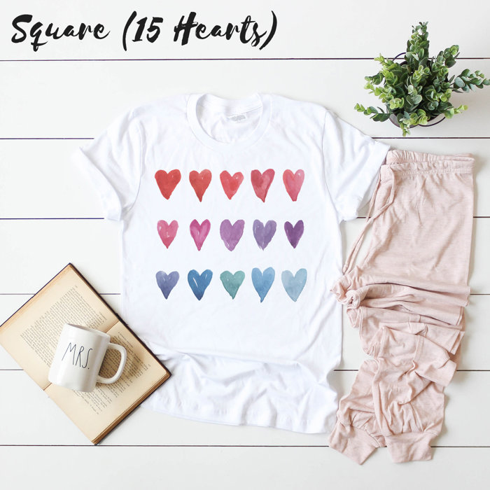 Artsy Watercolor 25 Hearts Soft Unisex Graphic Tee T-shirt