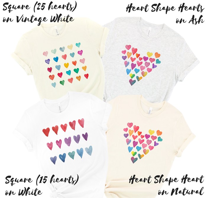 Artsy Watercolor 25 Hearts Soft Unisex Graphic Tee T-shirt