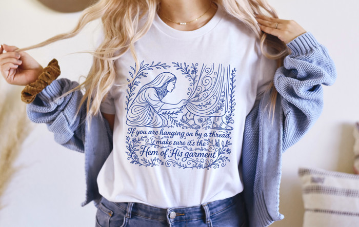 If you are hanging on by a thread, make sure it's the Hem of His garment | Clinging to Hope: A Grasp of Faith Soft Cozy Longer Length Unisex Graphic Tee T-shirt
