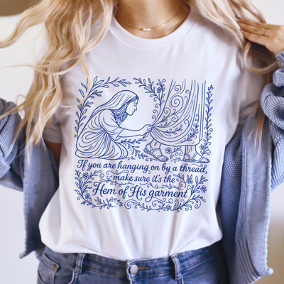 If you are hanging on by a thread, make sure it's the Hem of His garment | Clinging to Hope: A Grasp of Faith Soft Cozy Longer Length Unisex Graphic Tee T-shirt