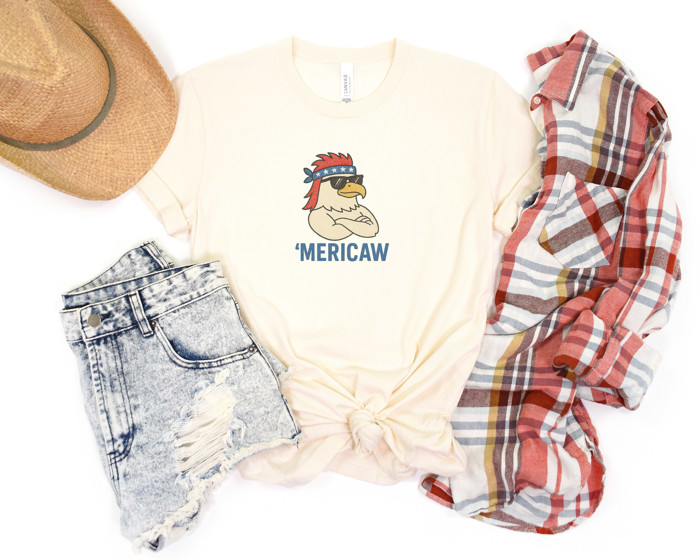 MERICAW  Freedom Fowl: Embrace Your Inner Rebel! Soft Cozy Longer Length Unisex Graphic Tee T-shirt