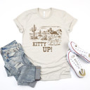  KITTY UP! | Saddle Up for a Purr-fect Adventure! Soft Cozy Longer Length Unisex Graphic Tee T-shirt
