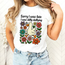  Sorry I was late I was dilly dallying | Quirky Wanderer: A Duck's Delightful Delay Soft Cozy Longer Length Unisex Graphic Tee T-shirt