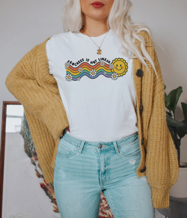 PROGRESS IS NOT LINEAR | Embrace the Journey of Growth Soft Cozy Longer Length Unisex Graphic Tee T-shirt