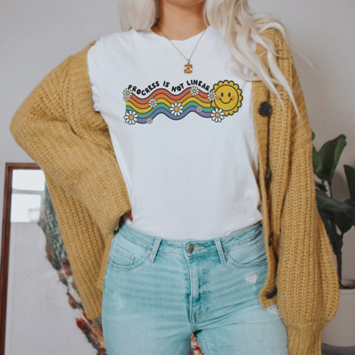 PROGRESS IS NOT LINEAR | Embrace the Journey of Growth Soft Cozy Longer Length Unisex Graphic Tee T-shirt