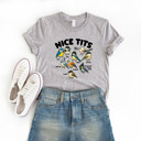  NICE TITS | A Whimsical Gathering of Feathered Friends Soft Cozy Longer Length Unisex Graphic Tee T-shirt