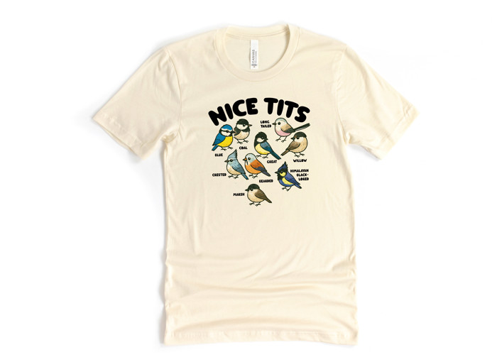 NICE TITS | A Whimsical Gathering of Feathered Friends Soft Cozy Longer Length Unisex Graphic Tee T-shirt