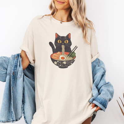 Cat Eating Ramen | Noodle Nirvana: A Feline Feast Unisex Heavyweight Comfort Tee