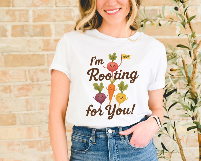I'm Rooting for You! | Cheerful Veggie Support Soft Cozy Longer Length Unisex Graphic Tee T-shirt