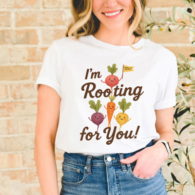 I'm Rooting for You! | Cheerful Veggie Support Soft Cozy Longer Length Unisex Graphic Tee T-shirt