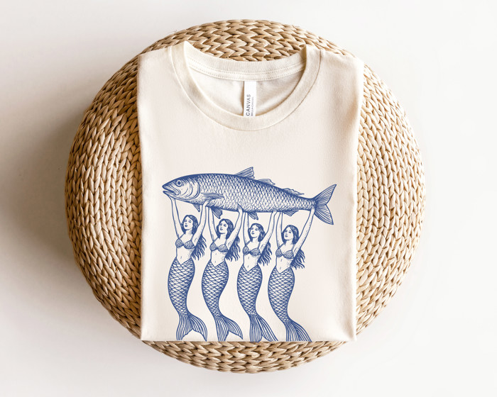 Mermaids Holding a Large Fish | A Catch of Mystical Proportions Unisex Heavyweight Comfort Tee