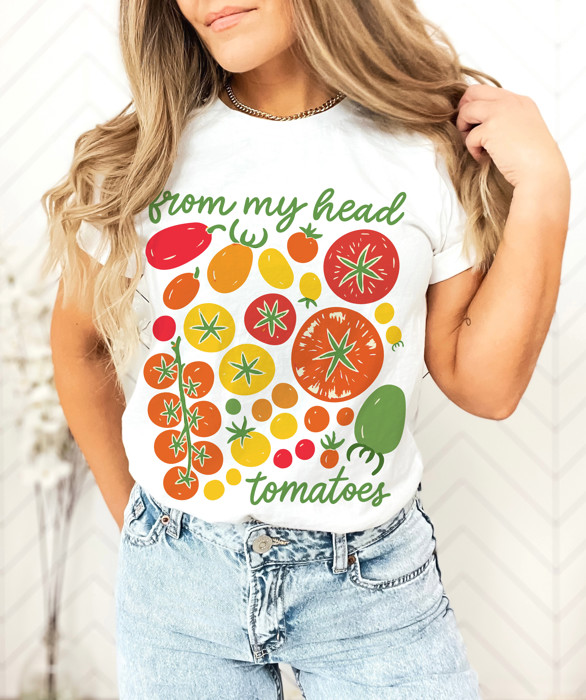 from my head tomatoes | A Vibrant Celebration of Garden Goodness Soft Cozy Longer Length Unisex Graphic Tee T-shirt