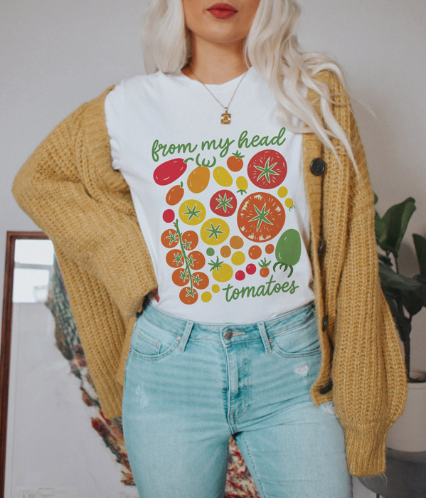 from my head tomatoes | A Vibrant Celebration of Garden Goodness Soft Cozy Longer Length Unisex Graphic Tee T-shirt