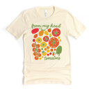  from my head tomatoes | A Vibrant Celebration of Garden Goodness Soft Cozy Longer Length Unisex Graphic Tee T-shirt