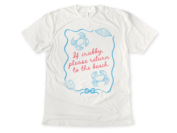 If crabby, please return to the beach | Crabby to Happy: A Beachy Reminder Soft Cozy Longer Length Unisex Graphic Tee T-shirt