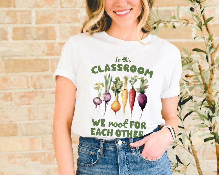 In this CLASSROOM | Together We Grow: Supporting Each Other Soft Cozy Longer Length Unisex Graphic Tee T-shirt